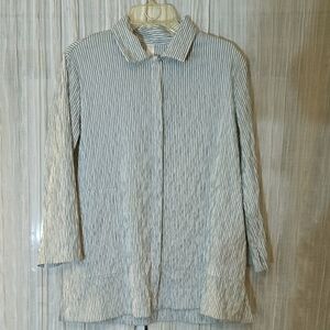 MarlaWynne Green and Blue Boxy Button Down Blouse-Large